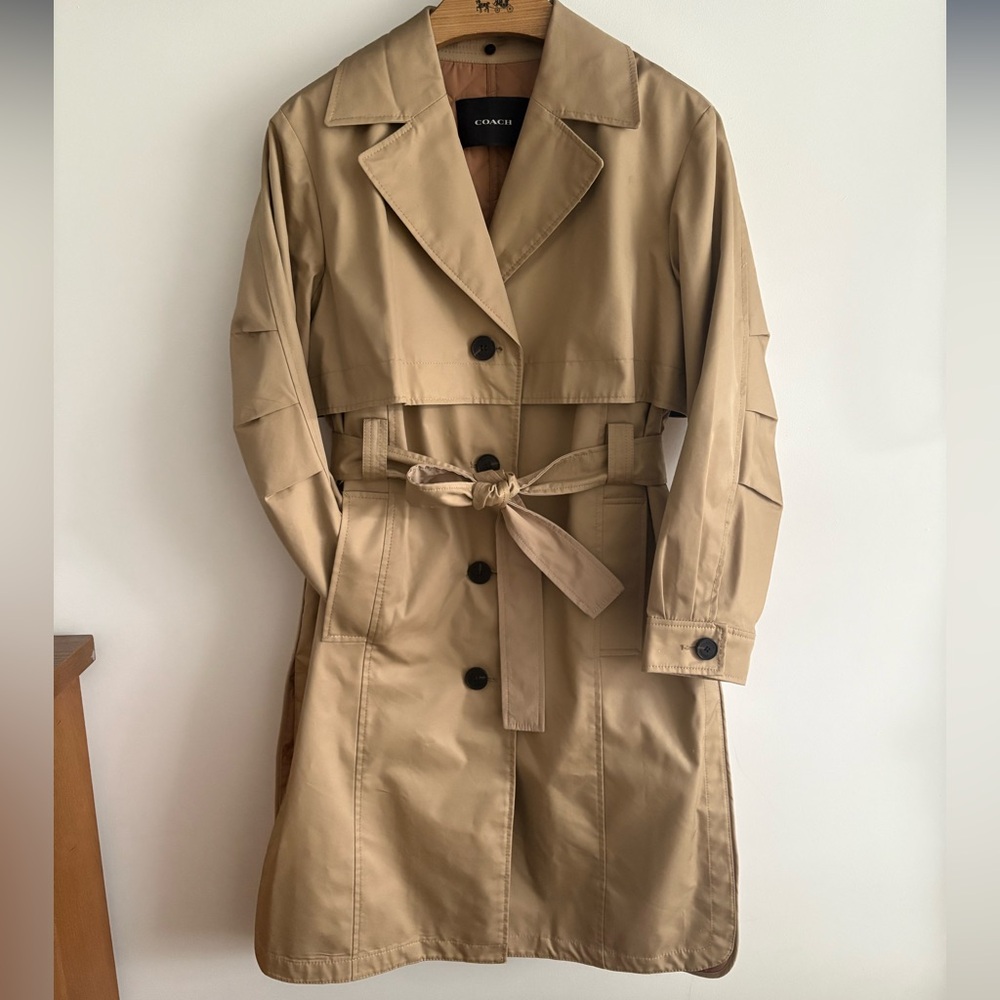 New Coach Quilted Long Trench Coat in Classic Khaki